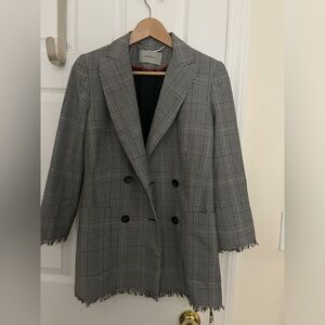 Marella Gray Double-Breasted Blazer with Plaid